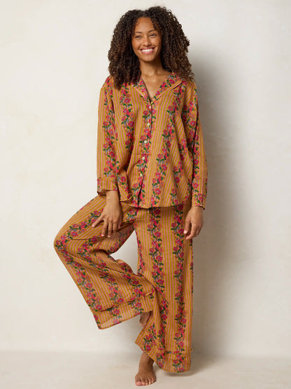 Dreamy Cotton Pajama Set - Pink Floral Stripe
