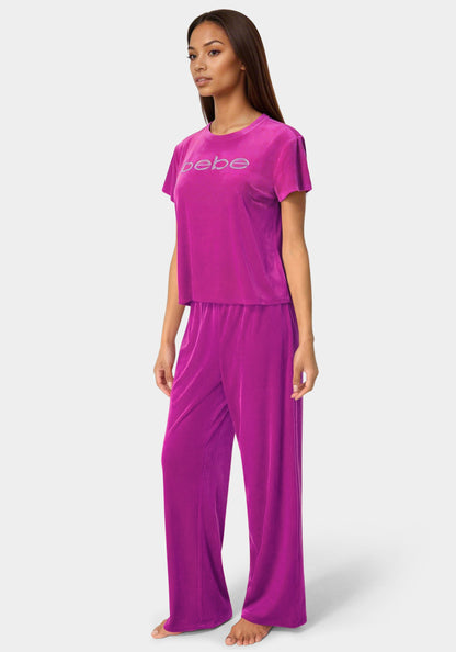 2pc Velour Ribbed Soft Rhinestone Lounge Set
