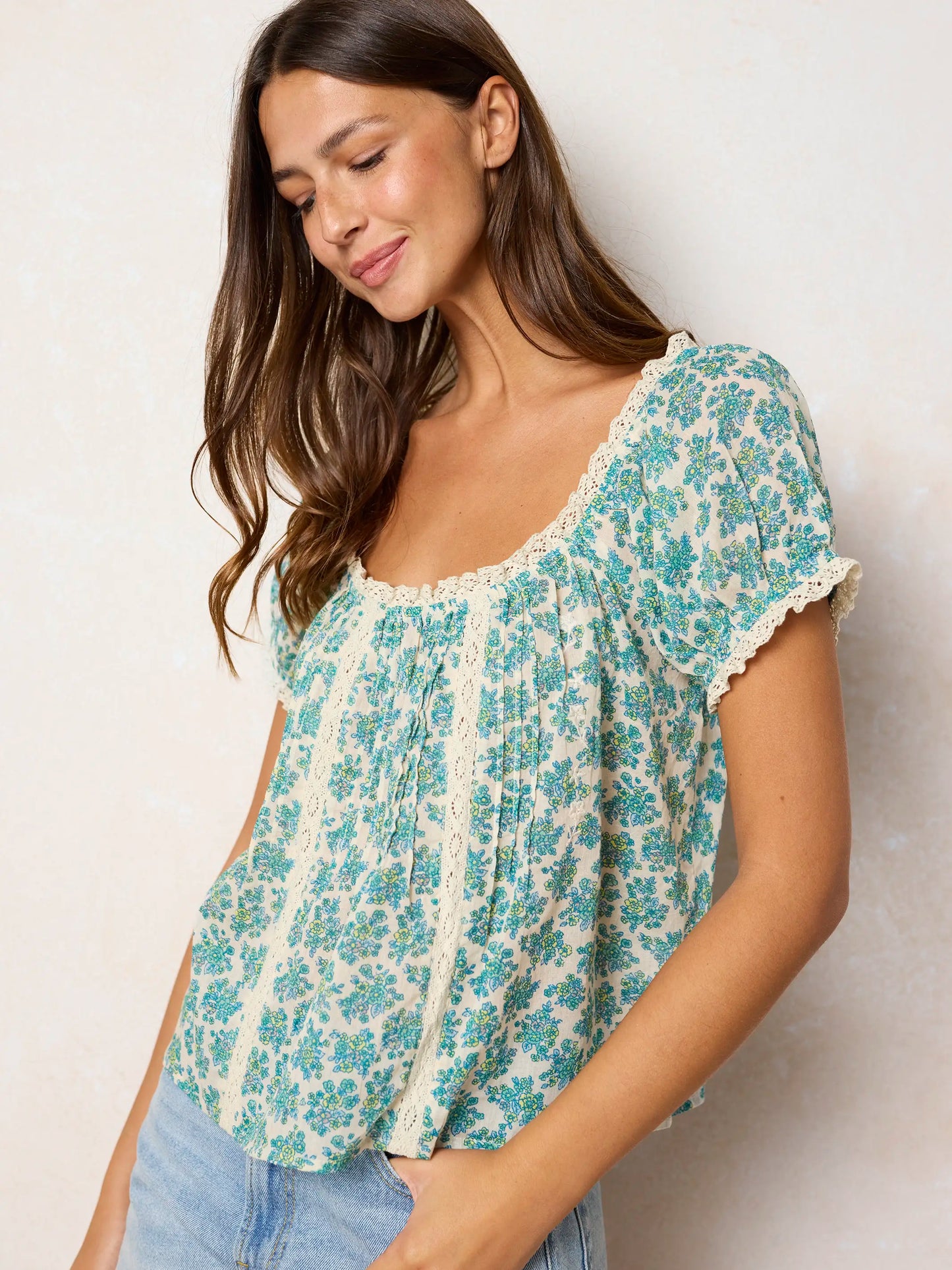 Sweet Nothings Embroidered Cotton Top - Cream Folk Ditsy