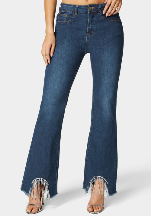 Flare Pant With Rhinestone Fringe
