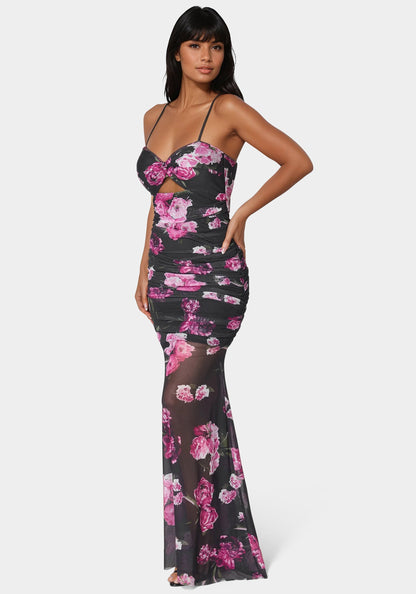 Twist Front Mermaid Mesh Gown